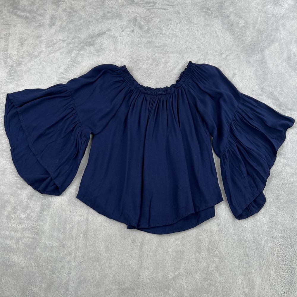 My Story Bell Sleeve Off Shoulder Top S Navy Blue Women Boho Peasant Blouse